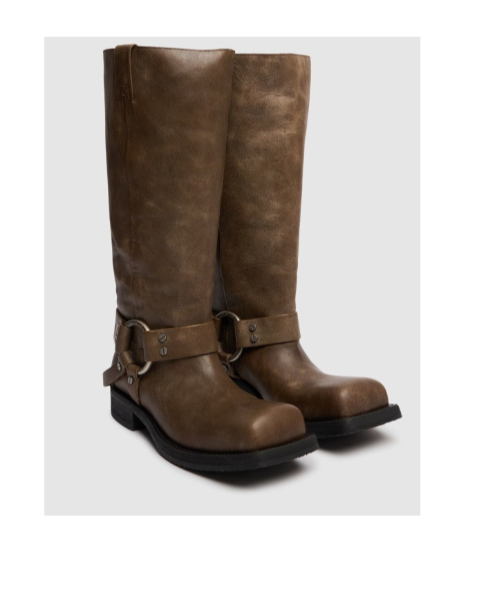 Acne Studios Square Toe Knee-high Leather Boots In Brown