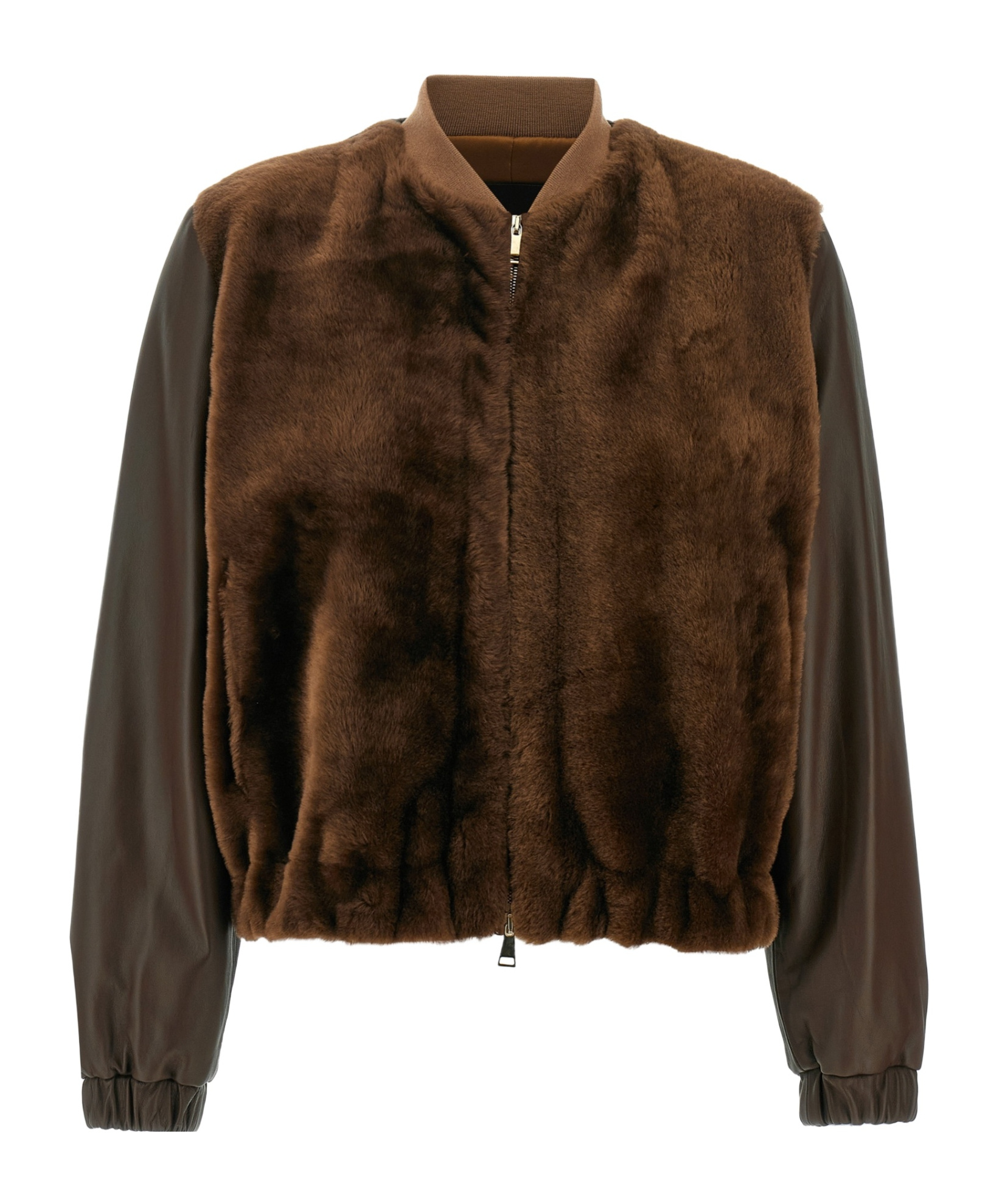 Fabiana Filippi Bomber Jacket With Faux Fur Front In Brown