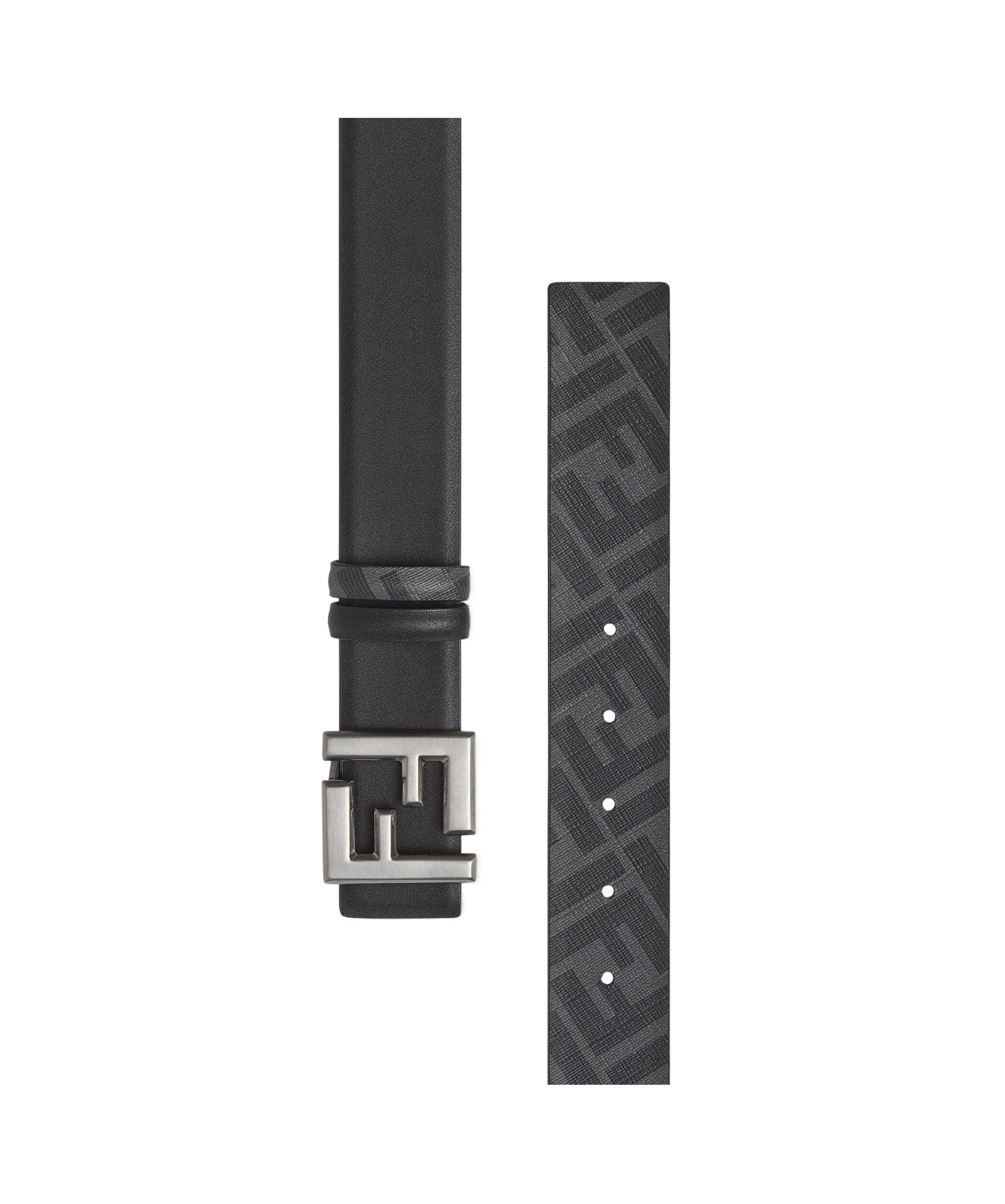 Fendi Ff Squared Leather And Ff Canvas Reversible Belt Accessories In Black