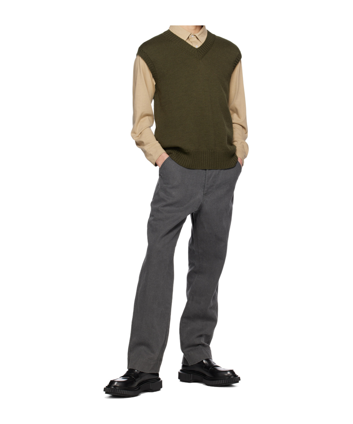 Officine Generale Button-down Long-sleeved Shirt In Brown
