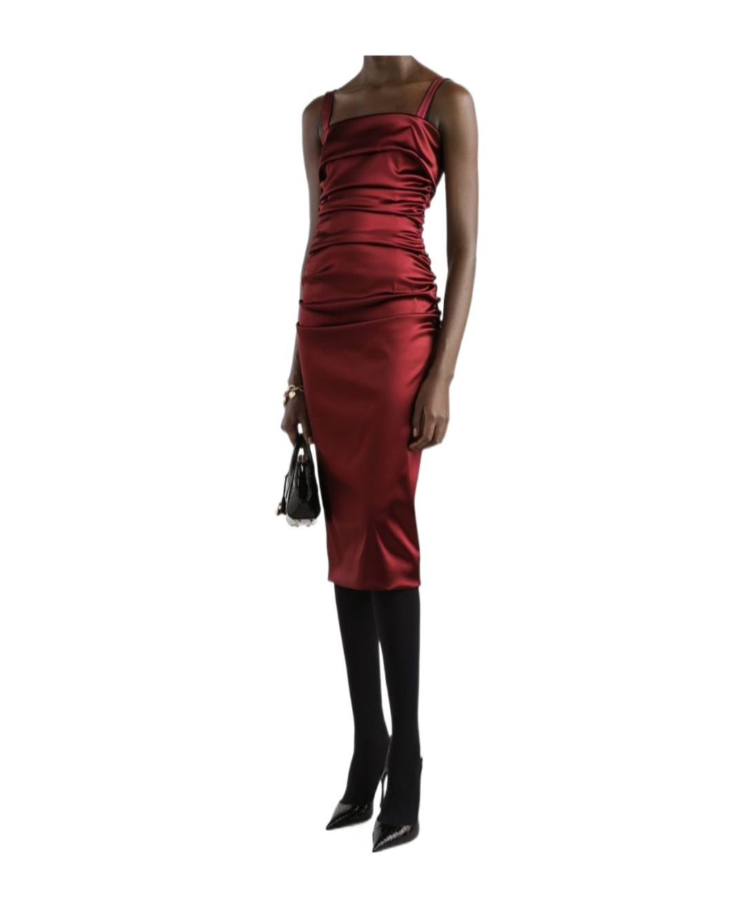 Dolce & Gabbana Draped Satin Midi Dress In Red