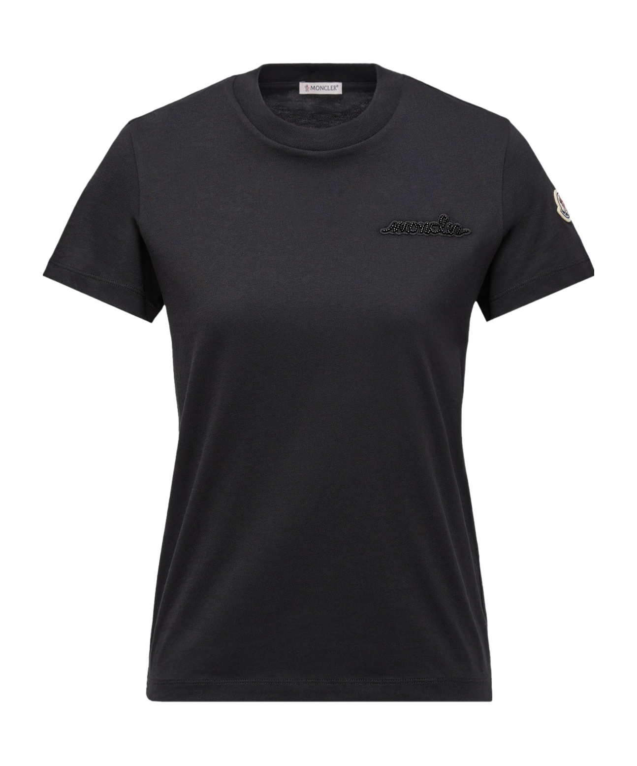 Moncler Round Neck Short Sleeve T-shirt In Black
