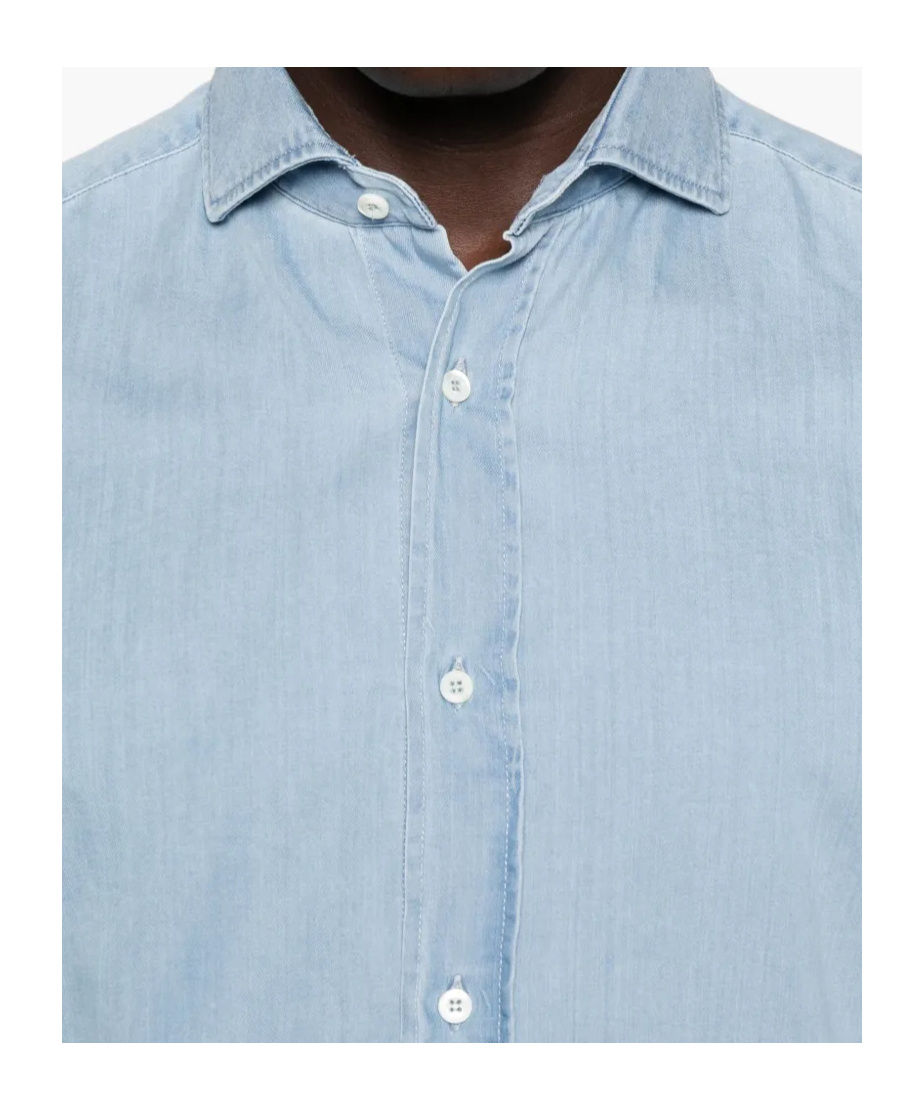 Brunello Cucinelli Denim Shirt With Long Sleeves And Curved Hem In Blue