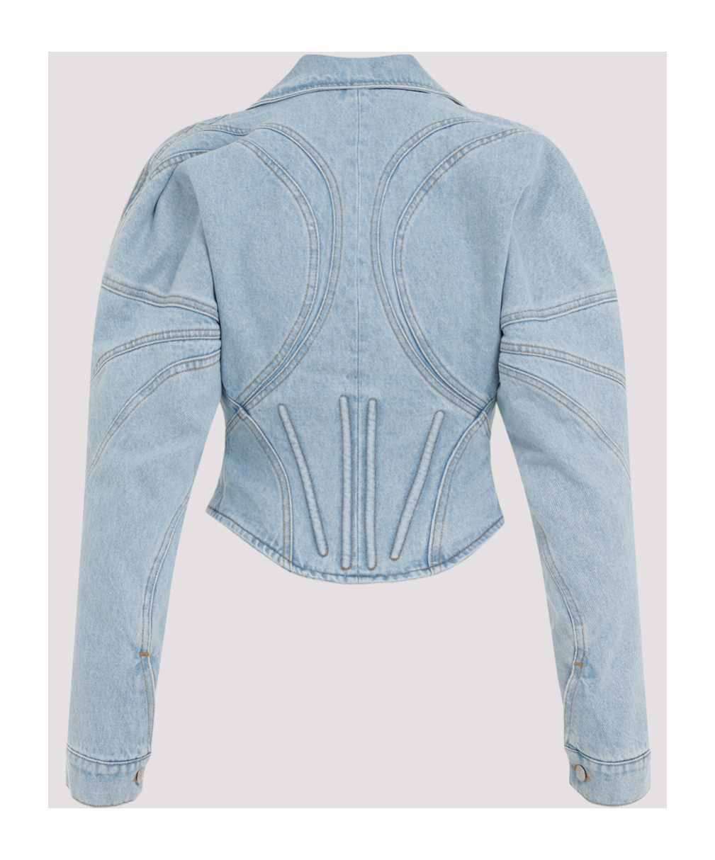 Shop Mugler Corset-style Denim Jacket In Blue