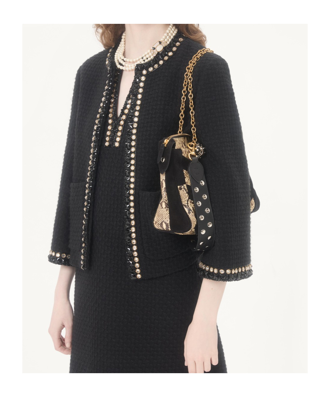 Valentino Embroidered Canestrello Tweed Short Dress In Black