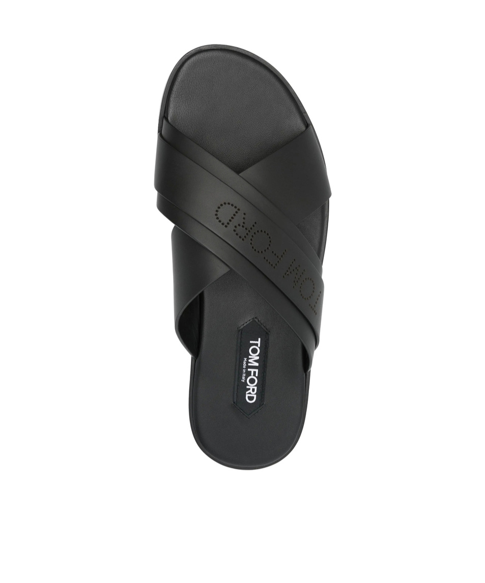 Shop Tom Ford Logo-perforated Slides In Black