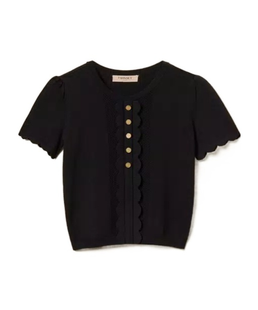 Twinset Oval T-shaped Buttoned Clam-shaped Sweater In Black