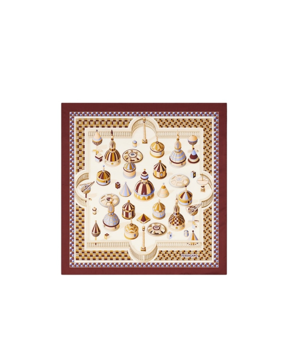 Ferragamo Geometrical Renaissance Print Silk Scarf In White