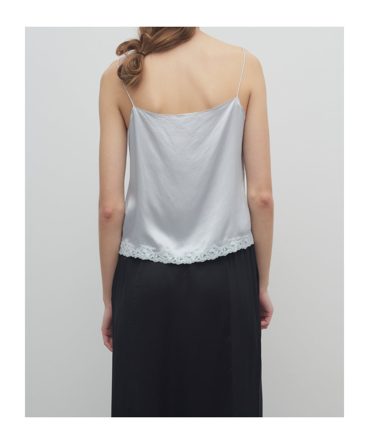The Row Kilari Satin Lace Hem Top In Glacier Blue