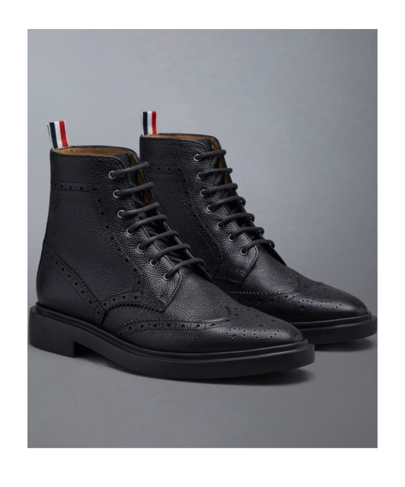 Thom Browne Brogue-detail Ankle Boots In Black