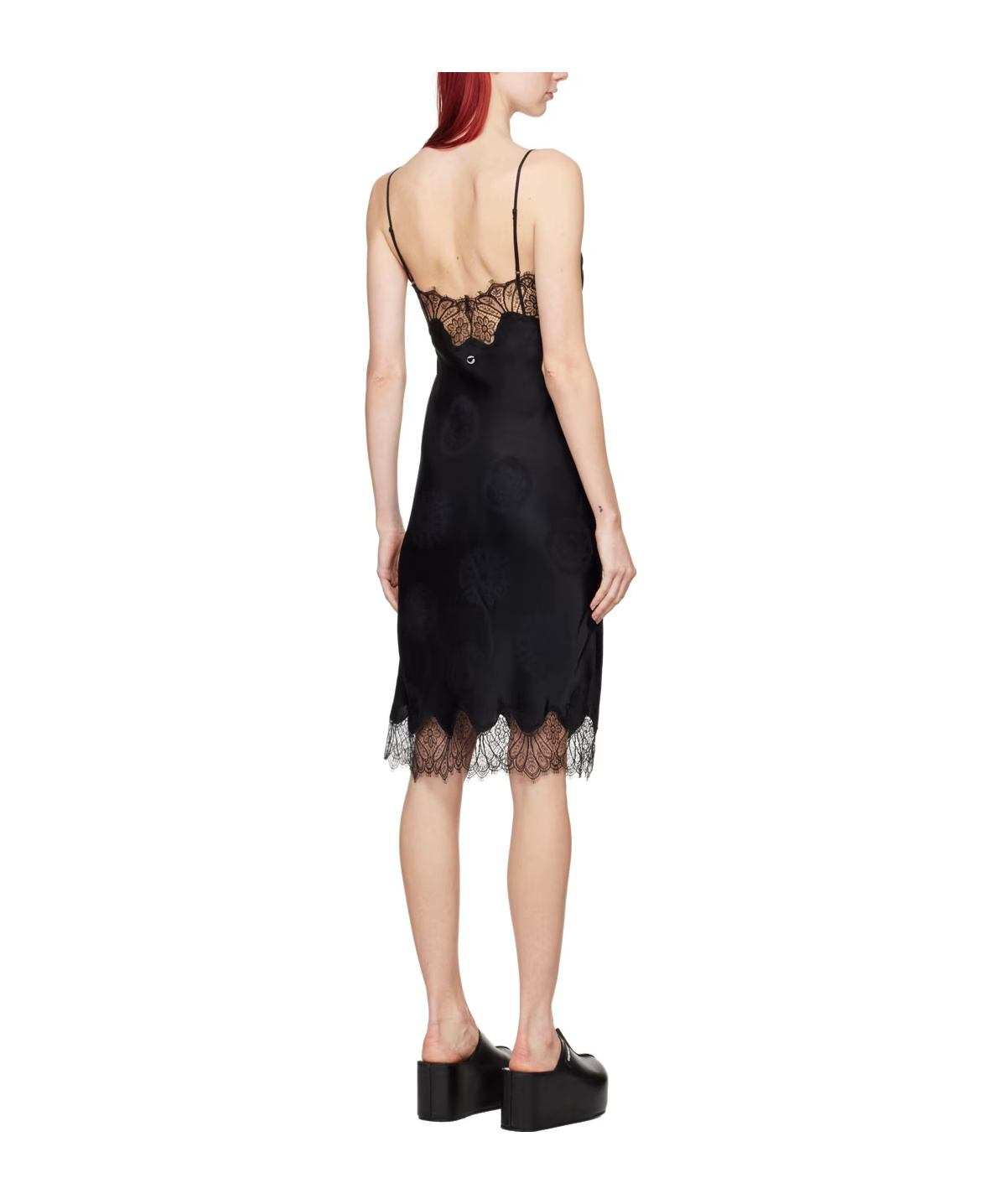 Coperni Denim Asymmetrical Flower Mini Dress In Black
