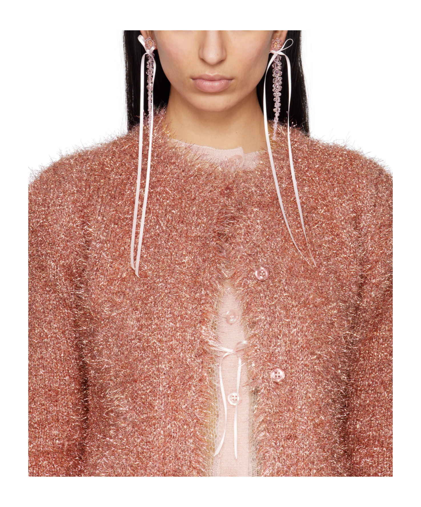 Simone Rocha Slim Bow Ribbon Drop Earrings In Pink