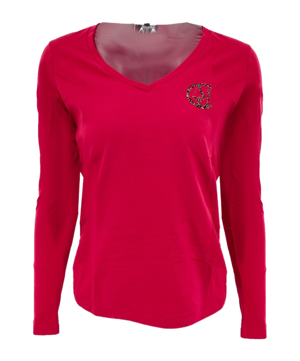 Shop Armani Jeans V-neck Long-sleeved T-shirt In Red
