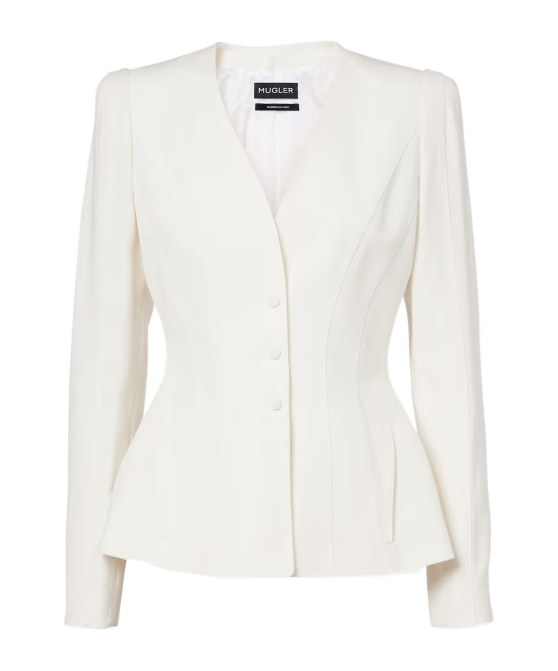 Mugler Single-breasted Long Sleeve Suit Jacket In White