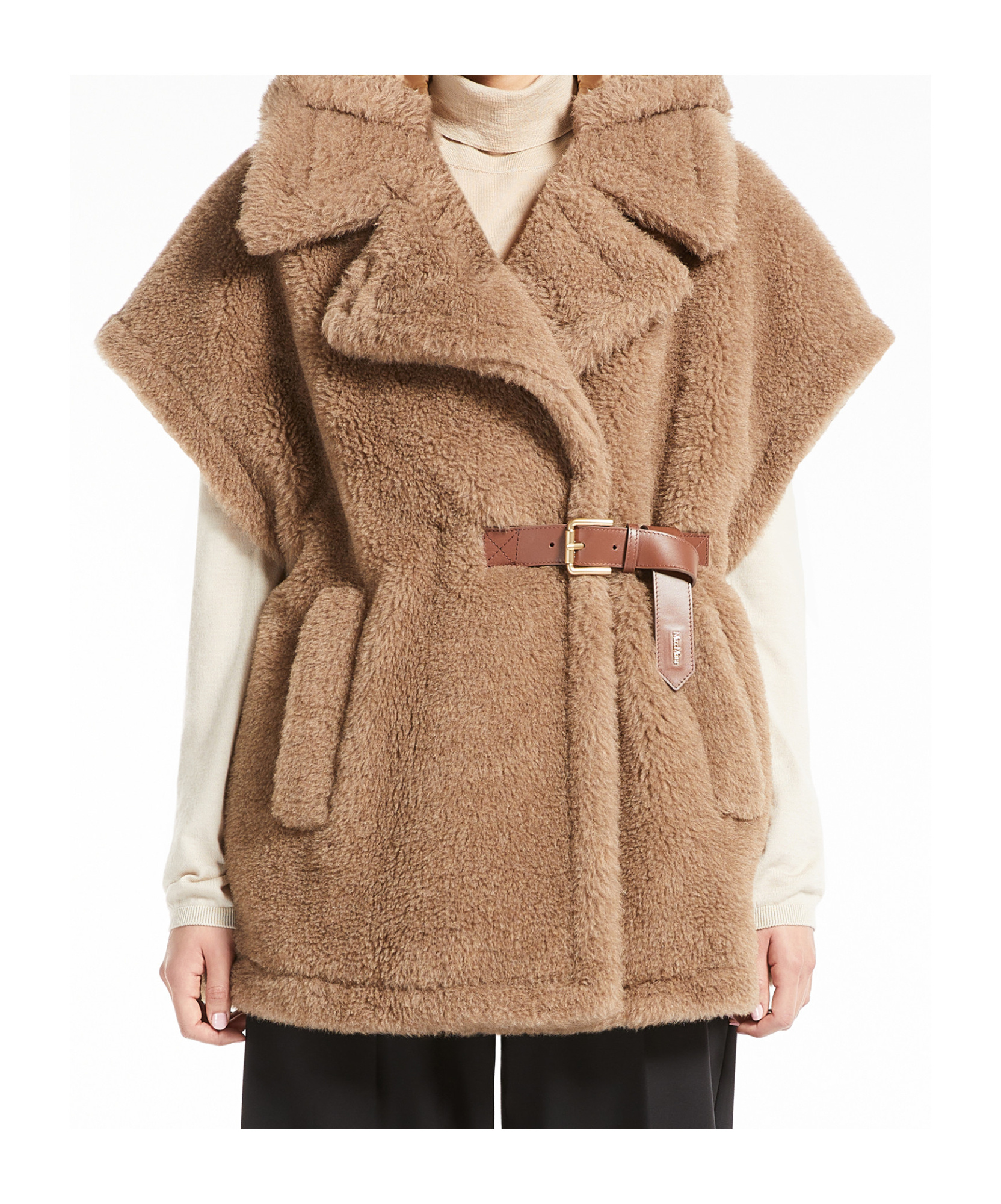 Max Mara Alpaca And Wool Silk Belted Jacket In Brown