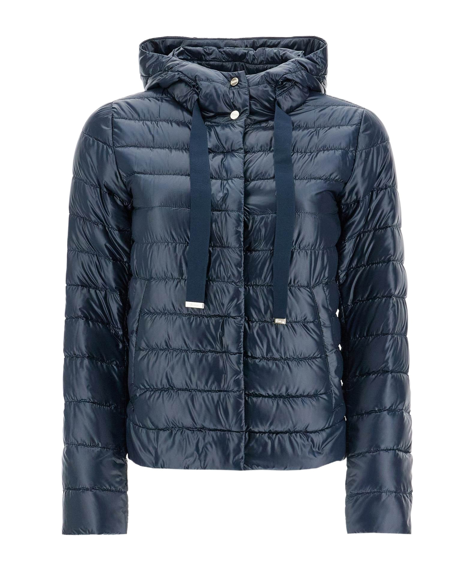 Herno Cropped Down Jacket With Hood In Ultralight Dark Blue Nylon In Blue