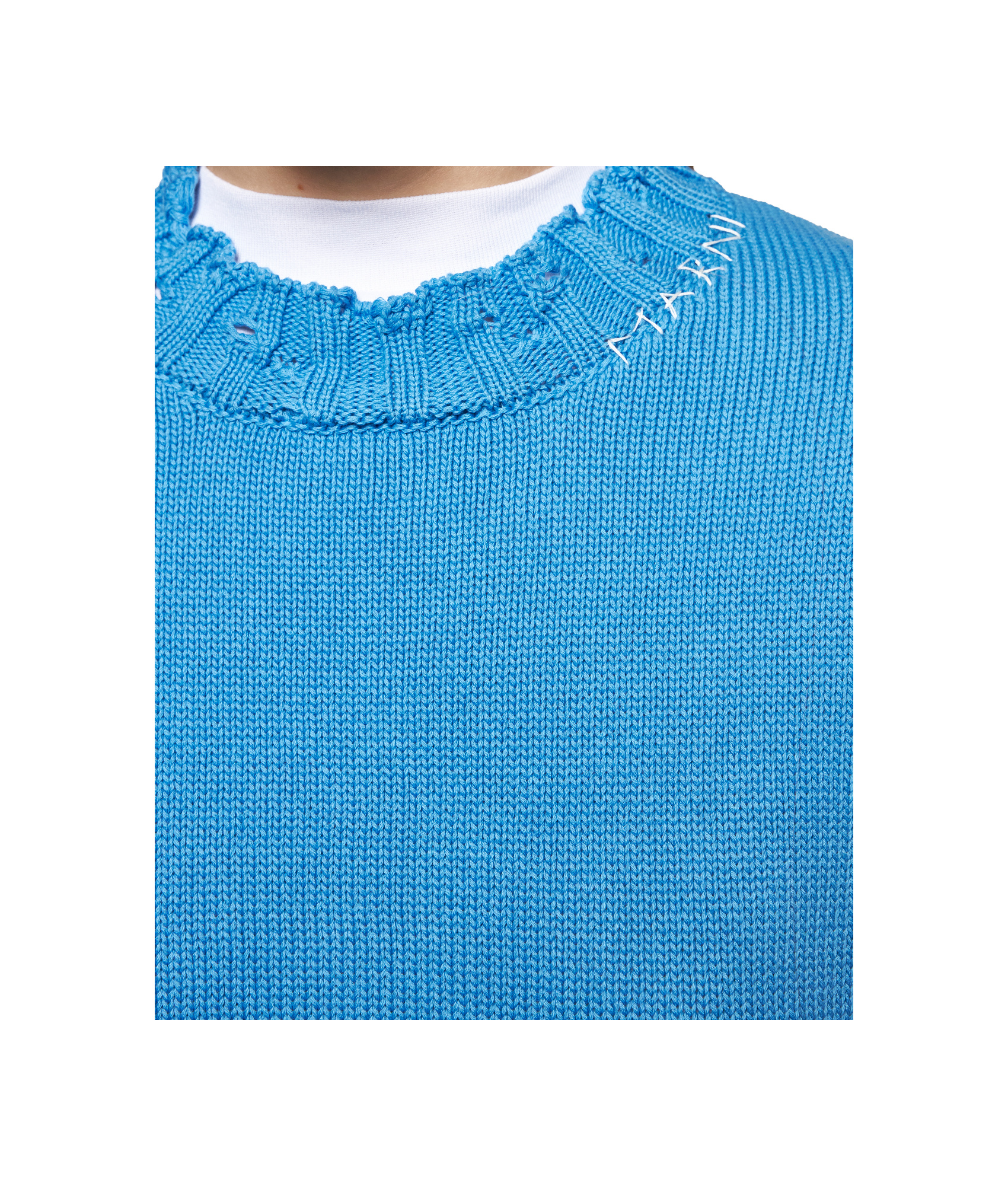 Marni Distressed Boxy Cropped Sweater In Blue