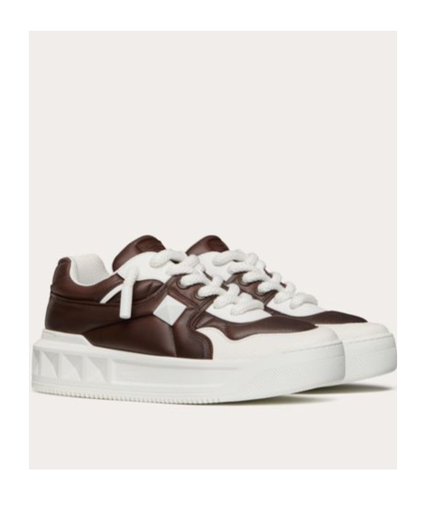 Shop Valentino One Stud Xl Low-top Trainer In Calfskin And Shiny Nylon In Black