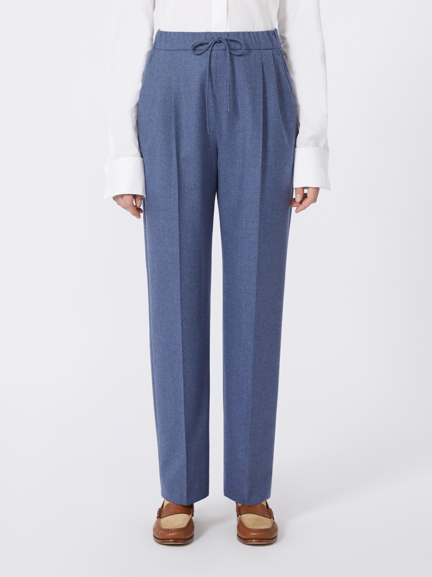 Max Mara Belted Cashmere Trousers In Blue
