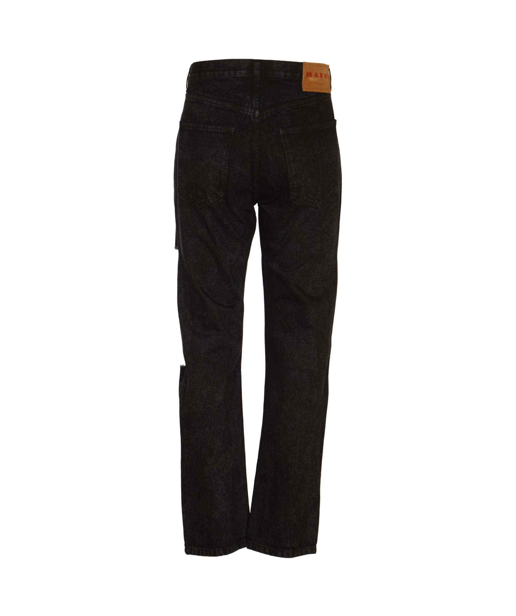 Marni Logo-patch Distressed Trousers In Black