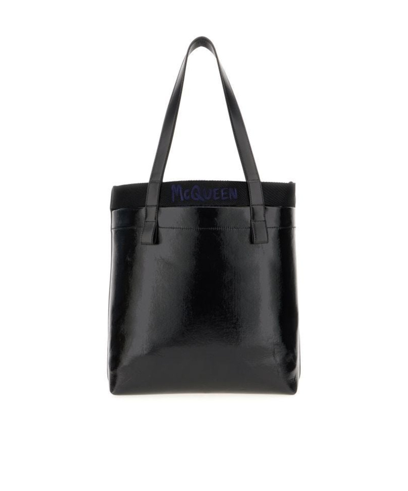 Alexander Mcqueen Glossy Finish Shopping Bag With Dual Handles In Black