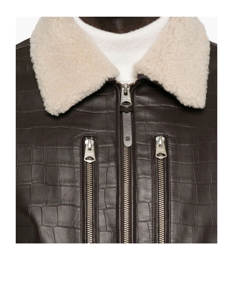 Mackage Embossed-leather Chance-nv Bomber Jacket In Brown
