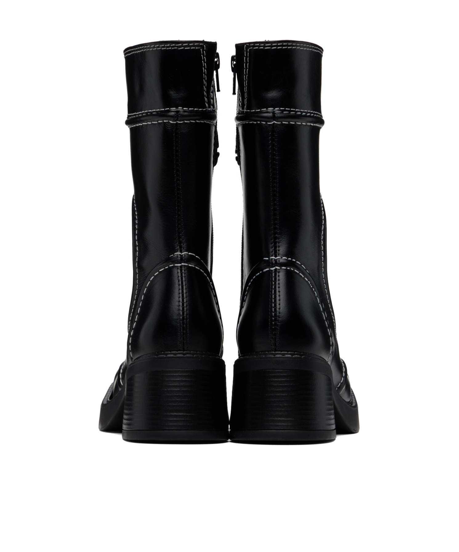 Miista Square Toe Splicing Design Short Boots In Black