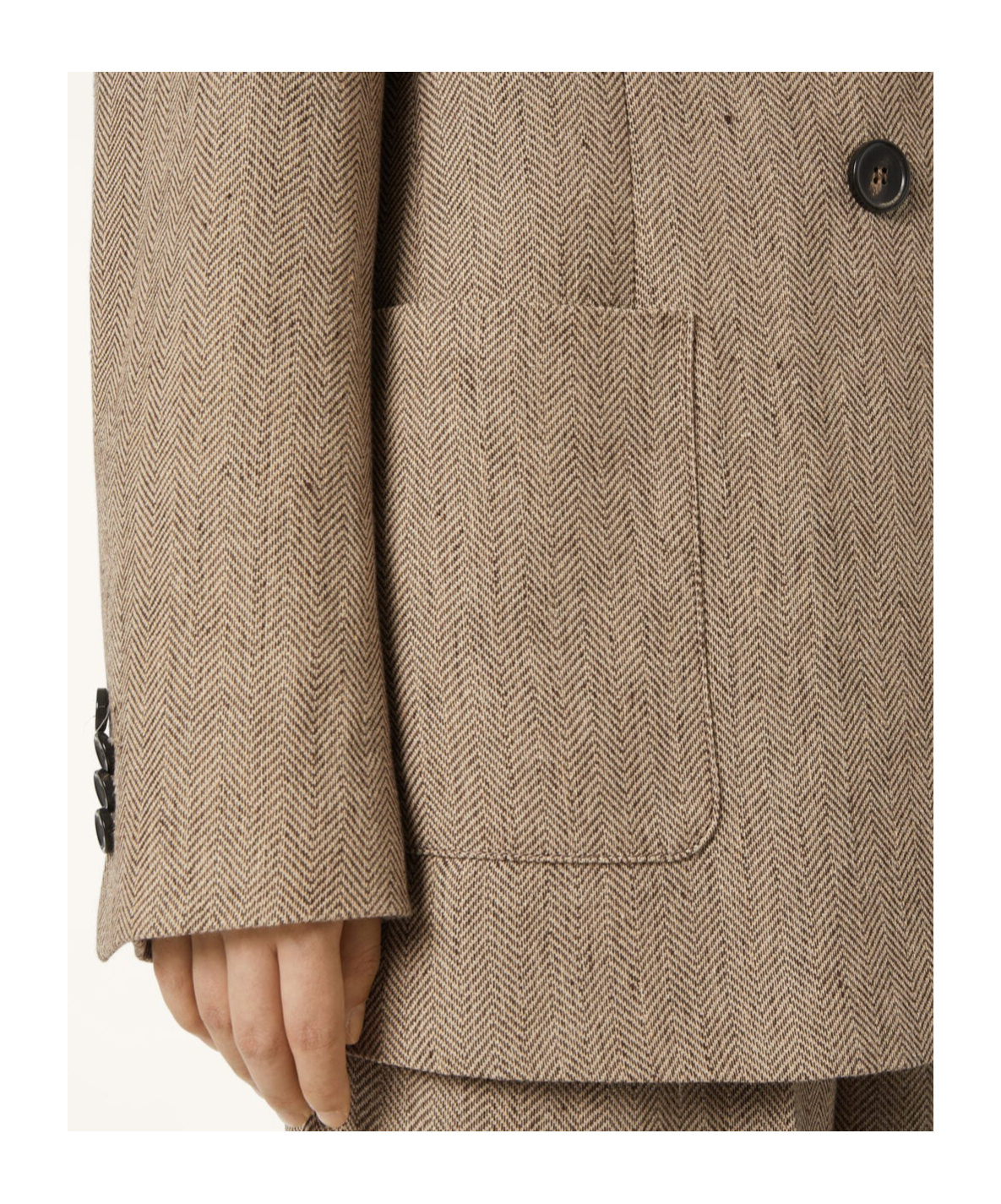 Loro Piana Genny Double-breasted Herringbone Linen Blazer In Brown Chevron