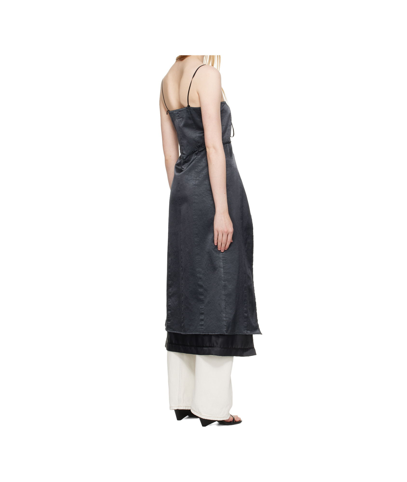Mm6 Maison Margiela Black Washed Viscose Satin Dress Top In Black