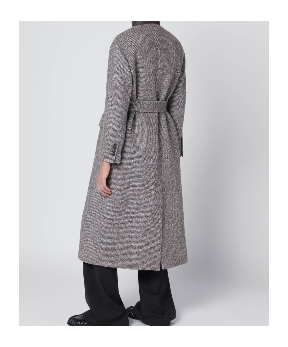 Brunello Cucinelli Wool Blend Coat Featuring Belted Waist In Gray