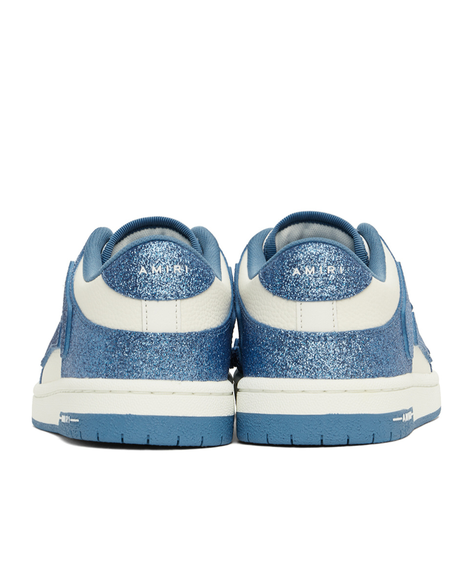 Amiri Two-tone Leather Skel Sneakers With Textured Finish In Blue