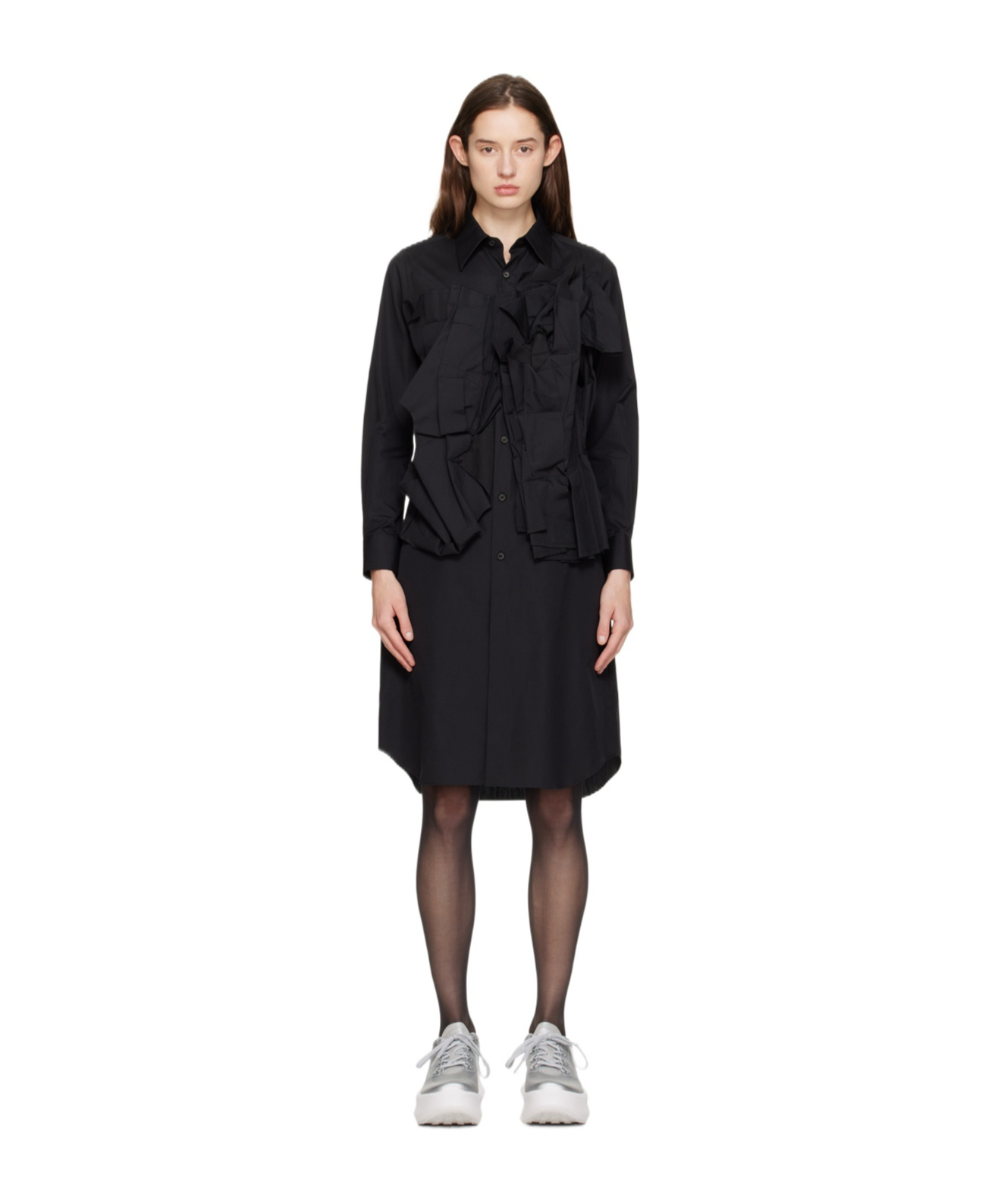 Comme Des Garçons A Medium-length Dress With A Lotus Leaf Edge In Black