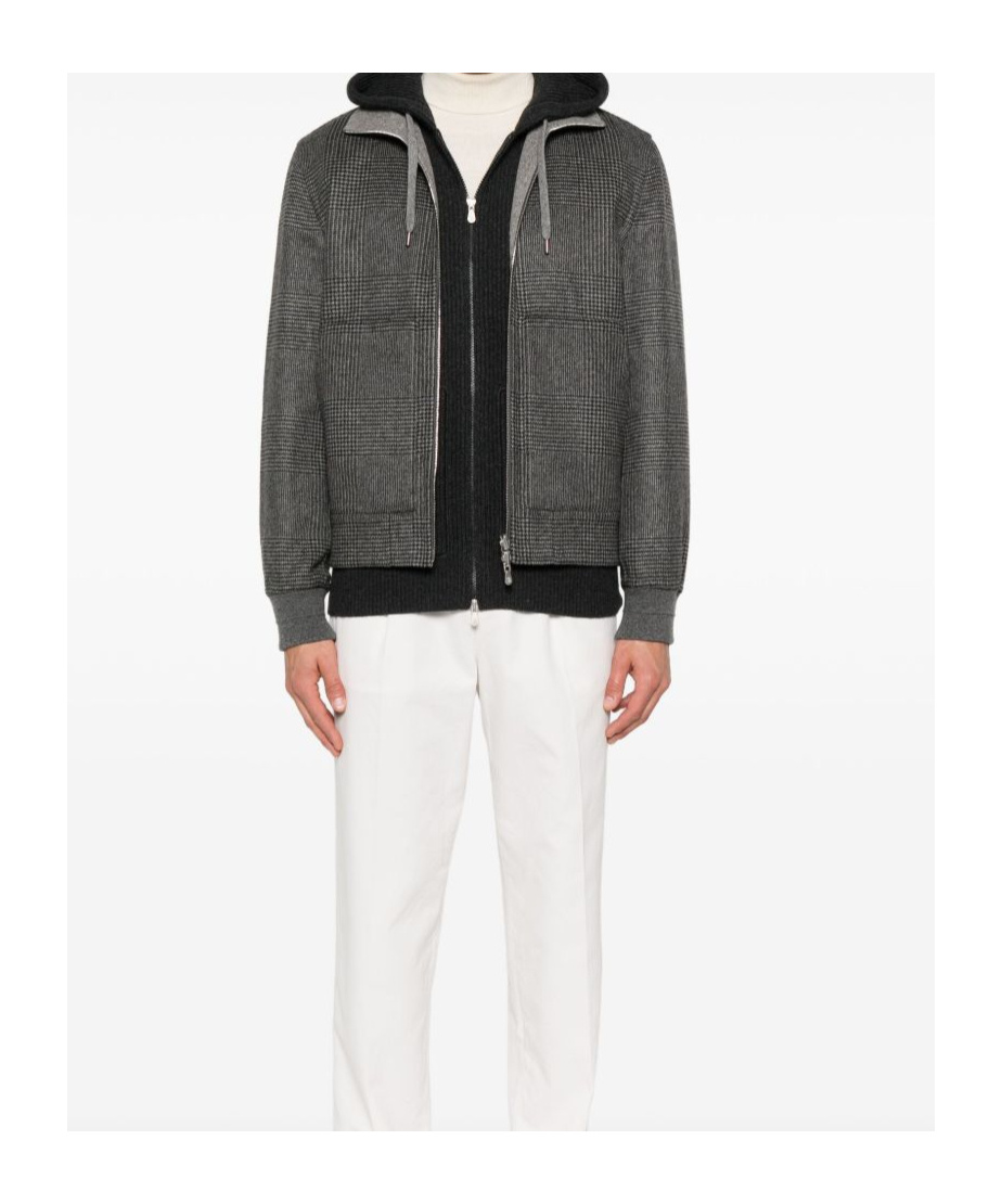 Brunello Cucinelli Check-pattern Zip-up Bomber Jacket In Gray