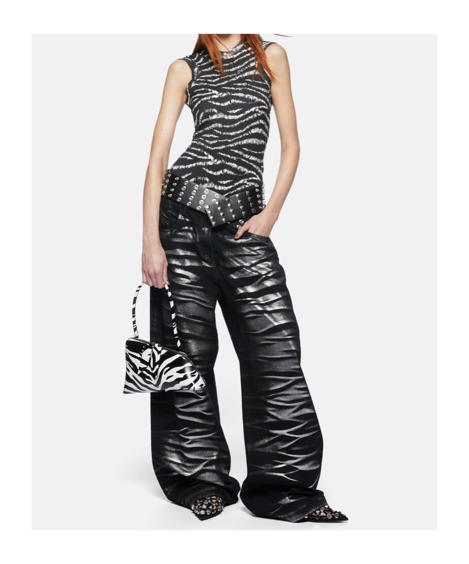 Attico Reese Zebra Print Cotton Tank Top In Black