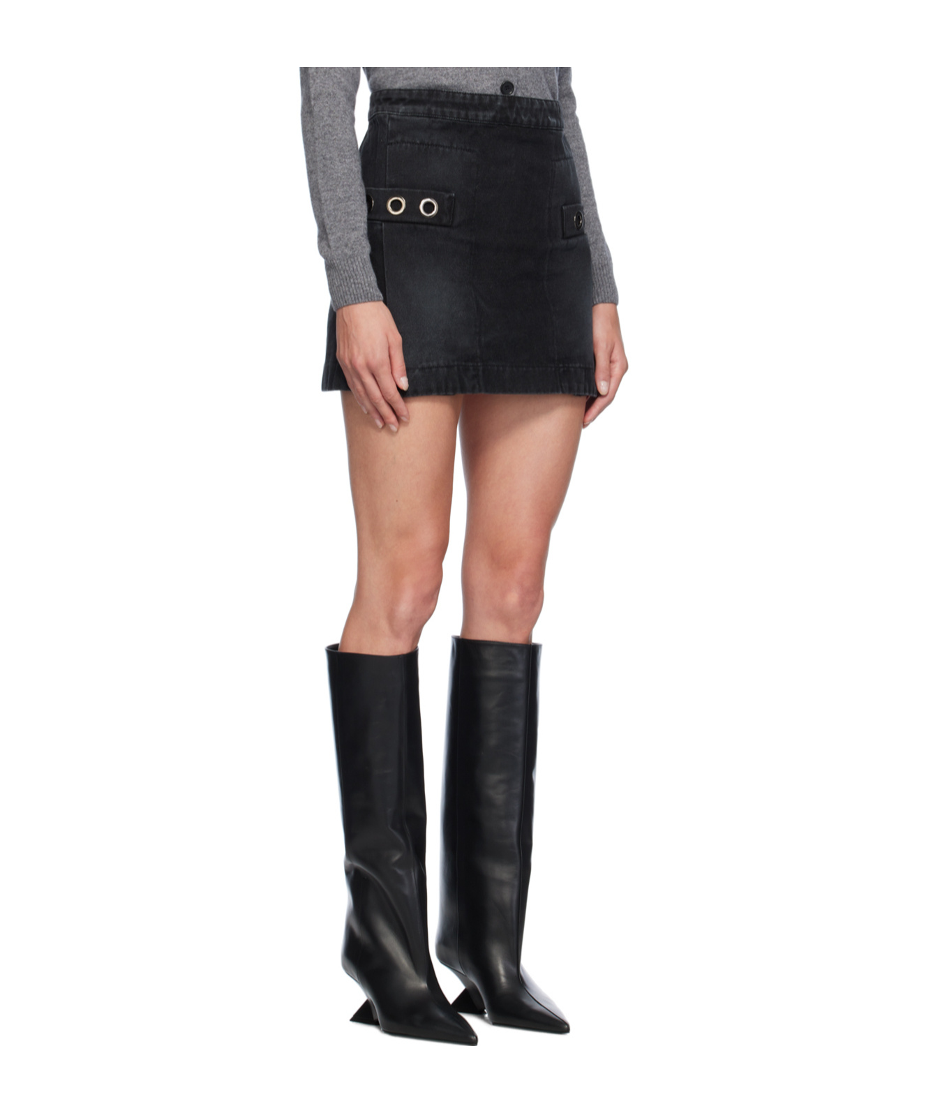 Msgm Eyelet-embellished Denim Miniskirt In Black