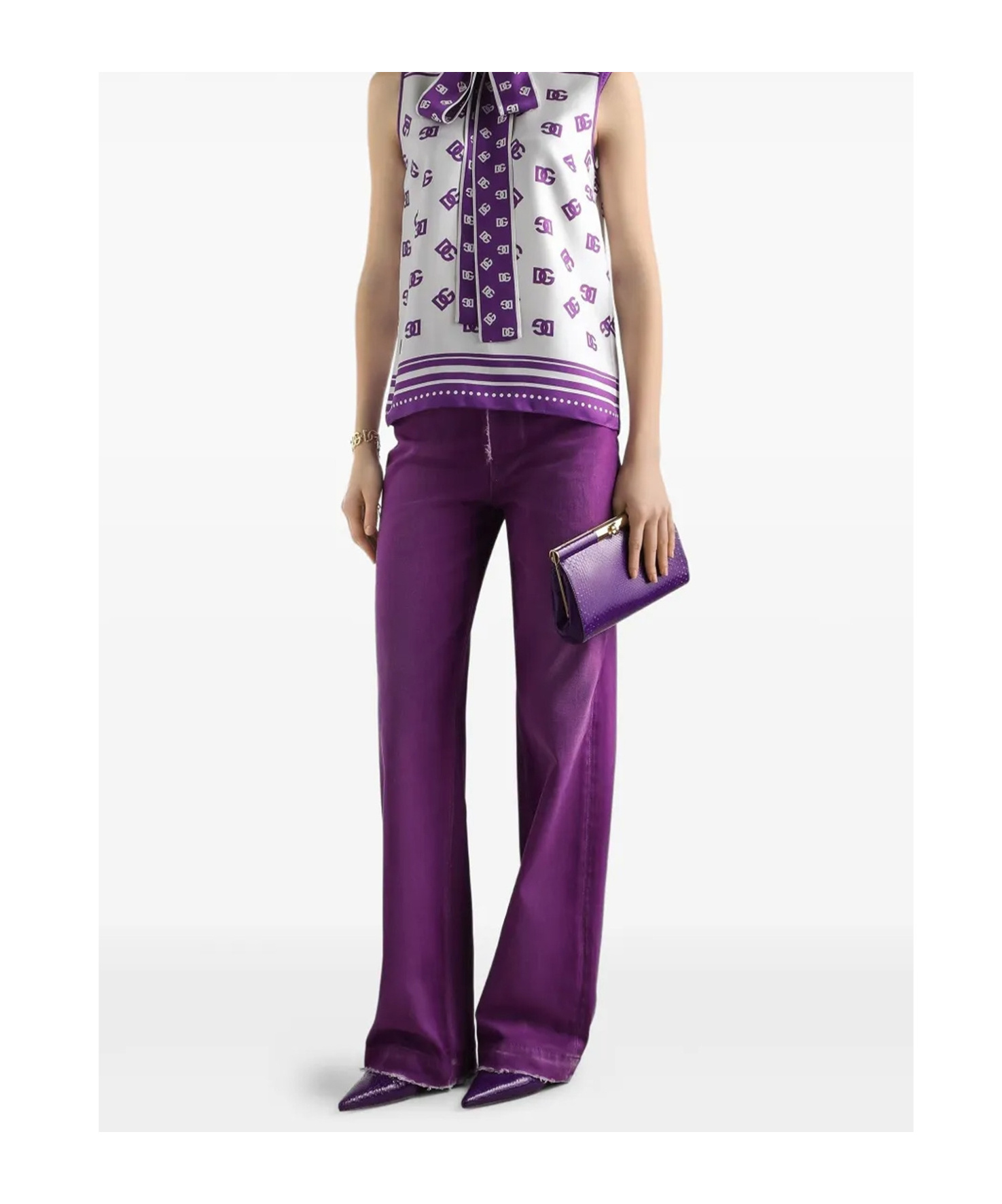 Dolce & Gabbana Flared Leg Trousers Rivet Accents In Purple