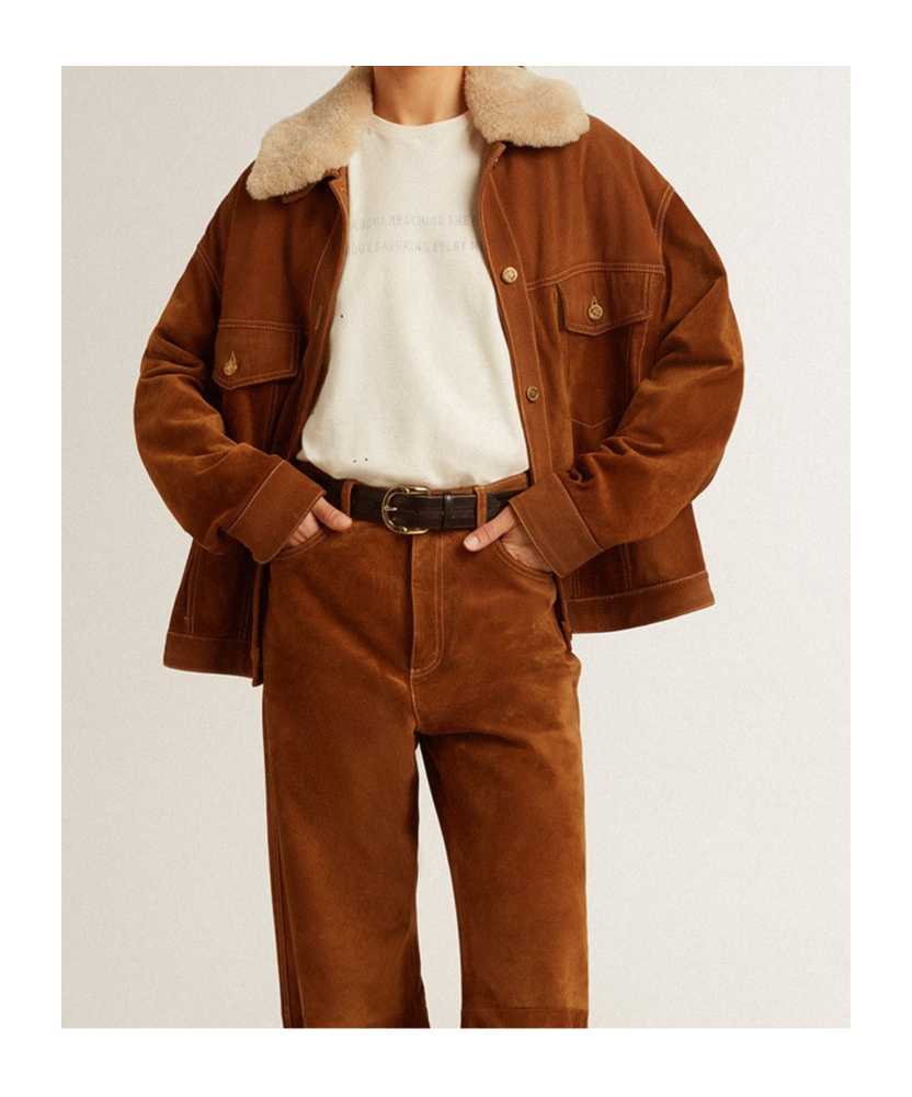 Golden Goose Journey Suede Jacket With Removable Collar In Brown