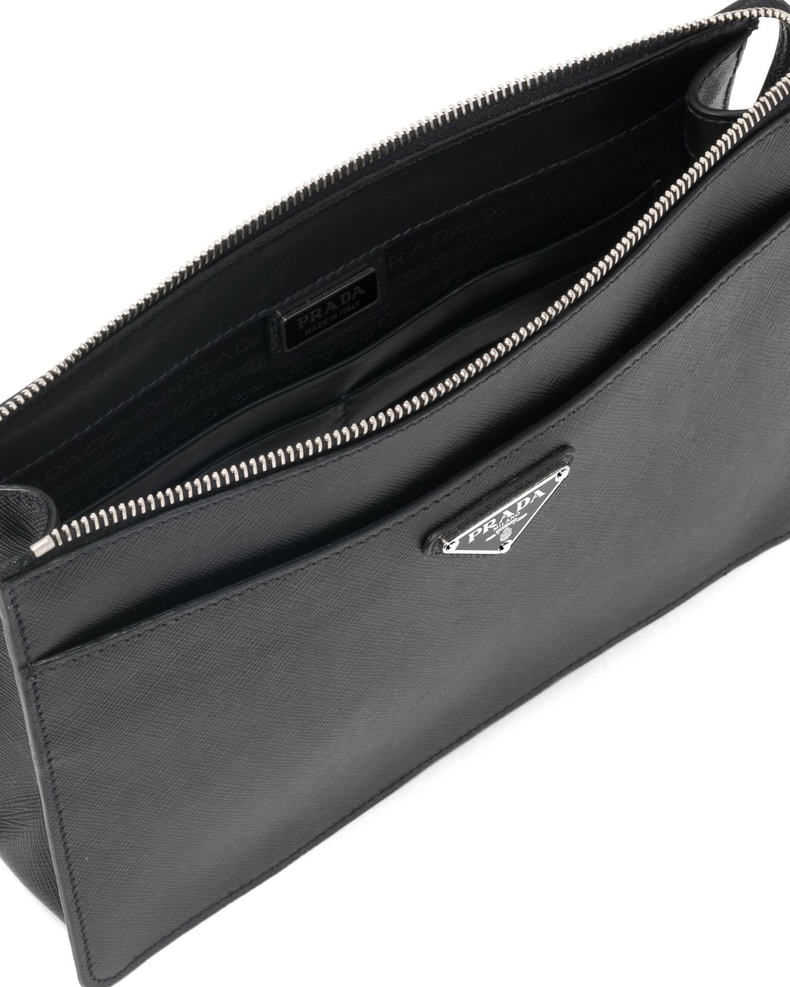 Prada Mens Black Logo-plaque Saffiano-leather Pouch In Black