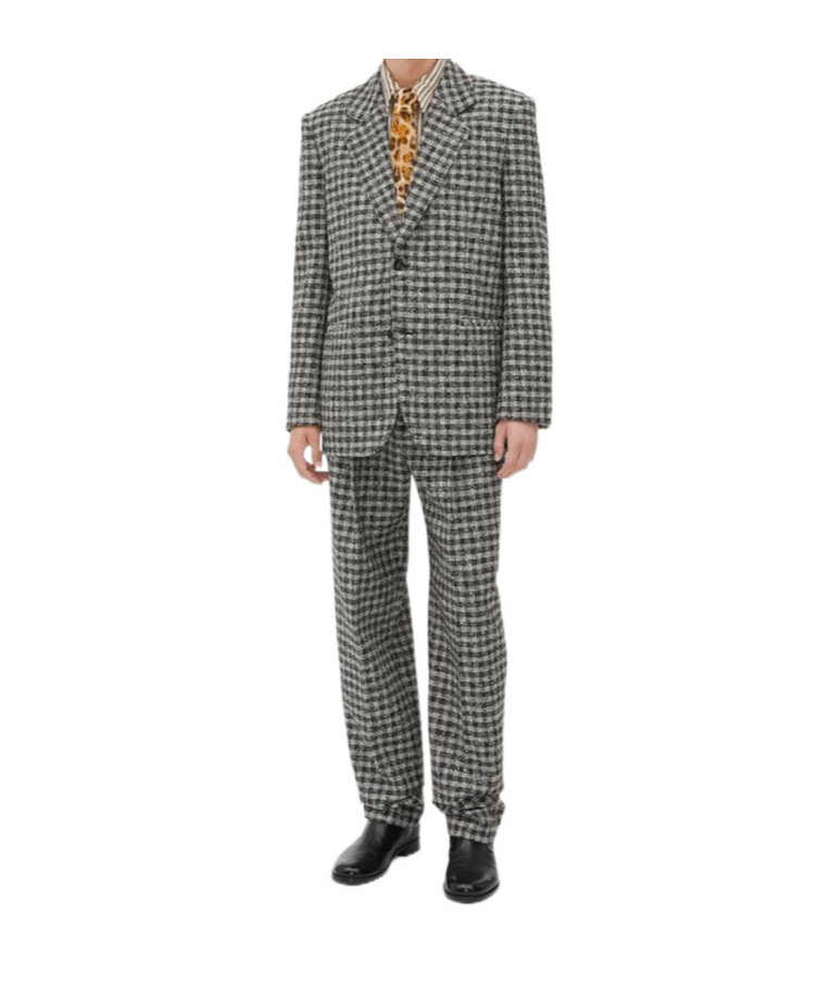 Bottega Veneta Boucle Gingham Wool Jacket In Black/pearl/khaki
