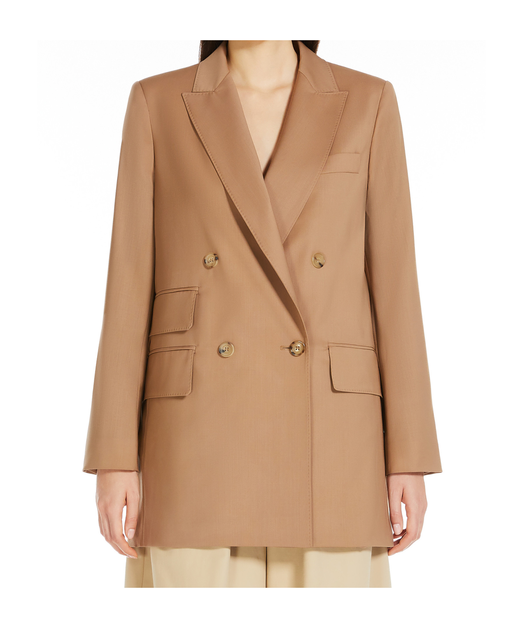 Max Mara 'mist' Double-breasted Longline Blazer In Nude