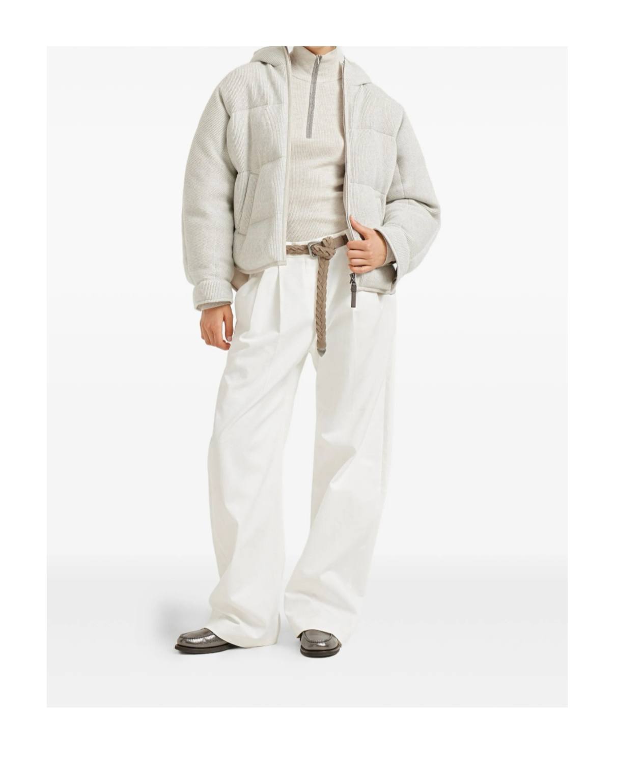 Brunello Cucinelli Hooded Ribbed Puffer Jacket In Neutral
