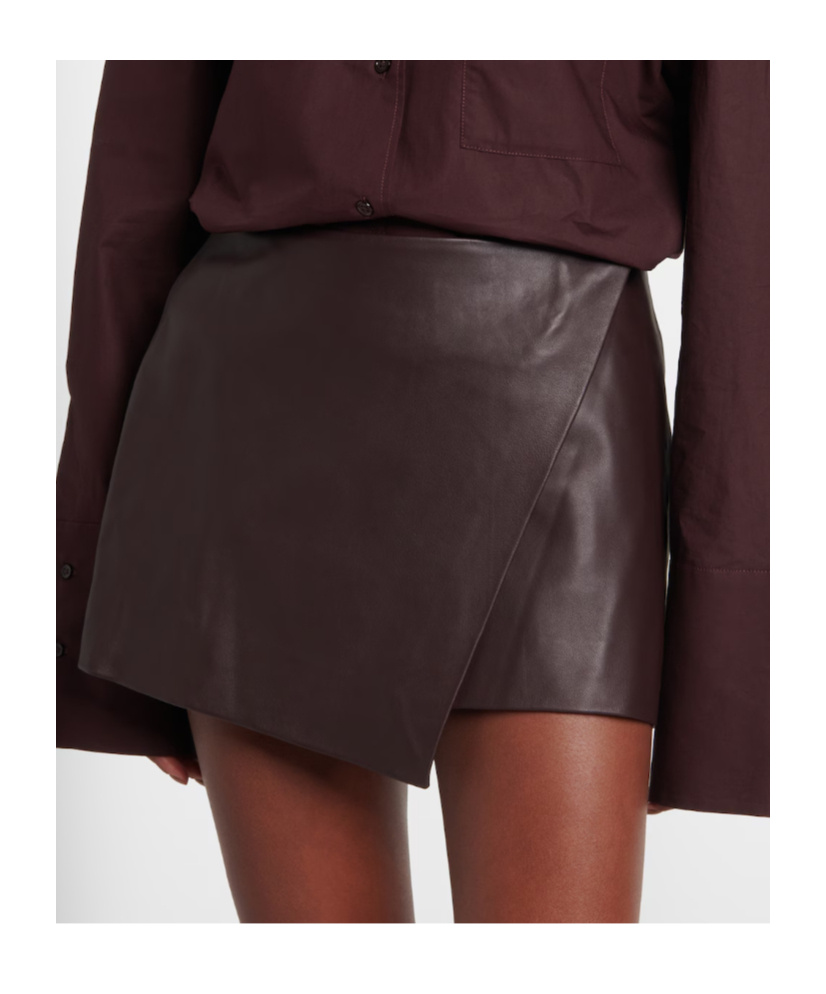 The Frankie Shop Cleo Leather Wrap Skirt In Brown