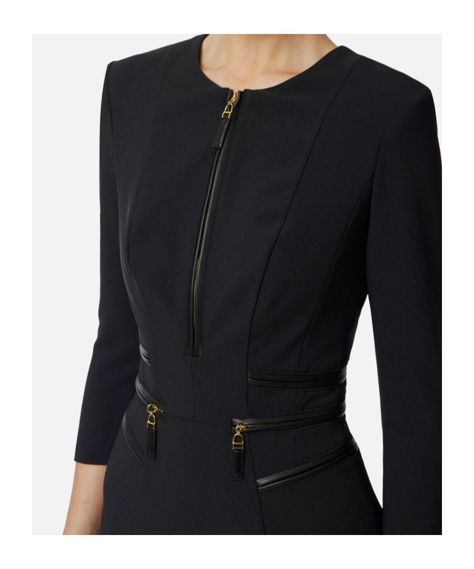 Elisabetta Franchi Dress In Double Layer Crêpe With Zip In Black