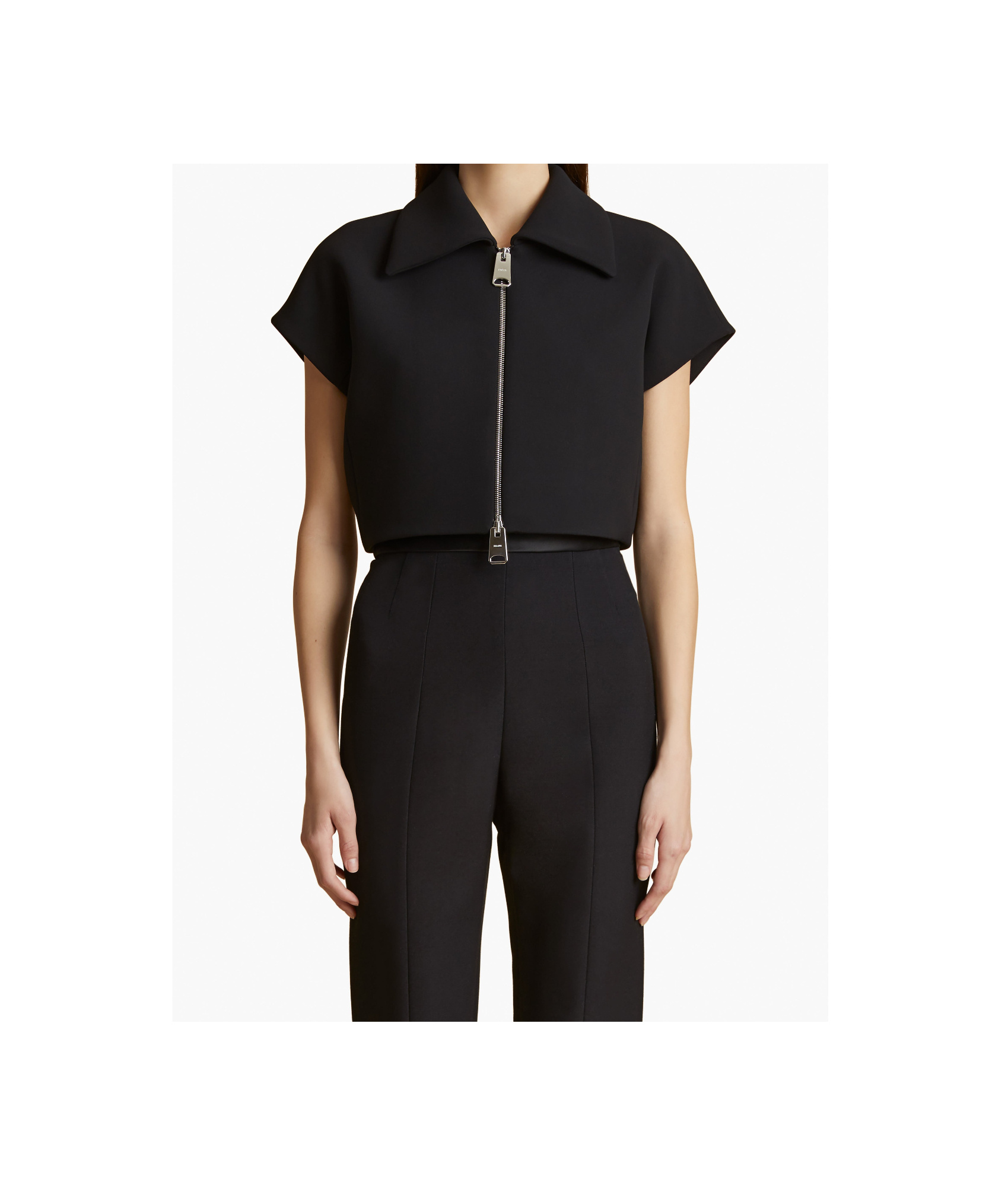 Khaite Robin Cropped Zip-front Top In Black