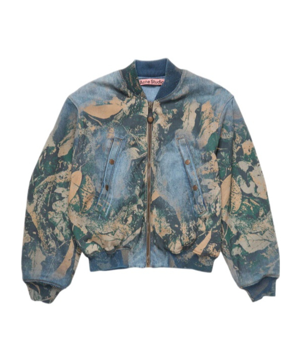 Acne Studios Graphic Print Denim Bomber Jacket In Gray