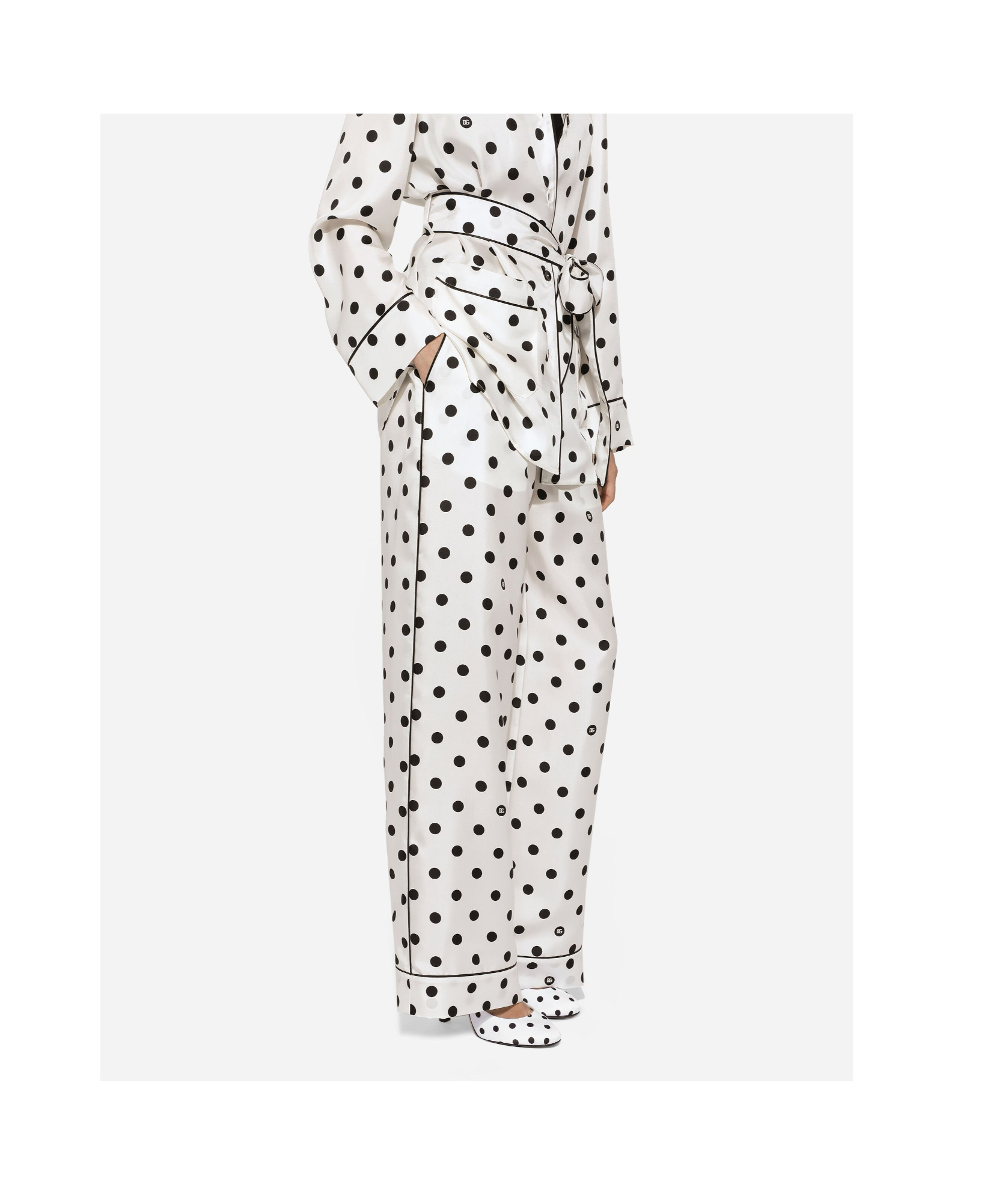 Dolce & Gabbana Silk Polka Dot Print Pajama In White