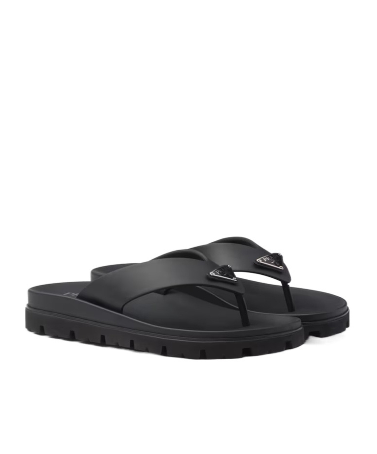 Prada Black Sandals With Wide Strap And Durable Sole In Black