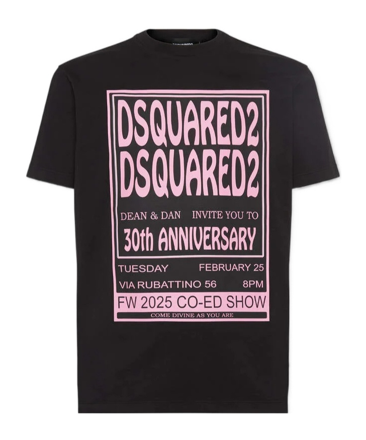Dsquared2 Black T-shirt With 30th Anniversary Pink Print In Black