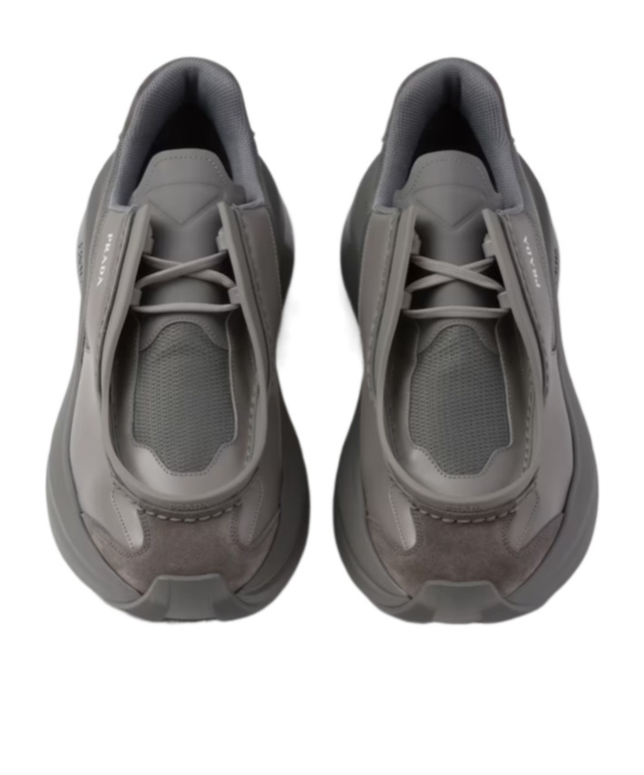 PRADA SYSTEME BRUSHED LEATHER SNEAKERS WITH BIKE FABRIC AND SUEDE ELEMENTS