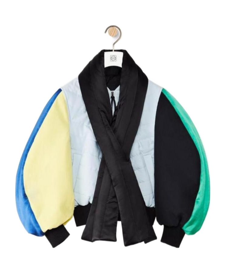 Loewe Collarless Quilted Short Casual Jacket With Round Sleeves In Black